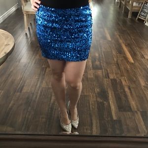 Blue sequin mini skirt